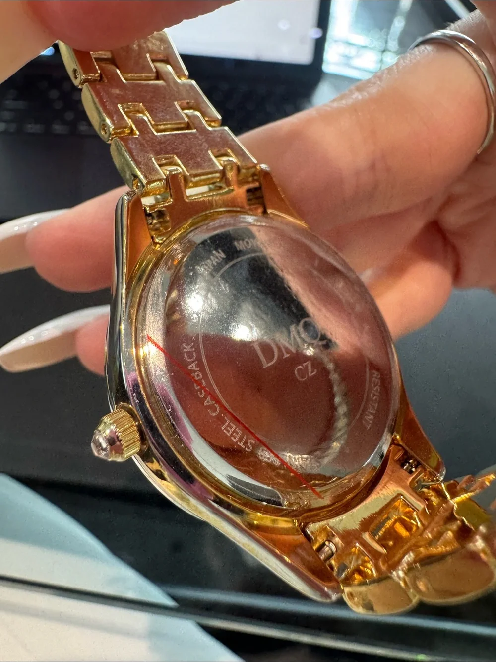 DMQ Women’s Gold-Tone Watch w/ Double Crystal Bezel, and Polished Link Bracelet